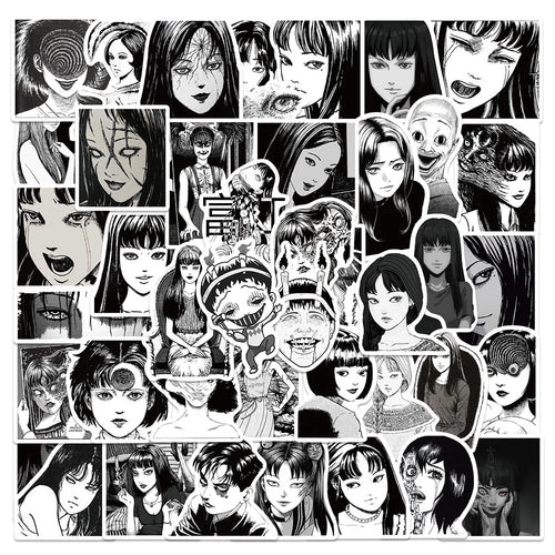 50PCS Japanese Horror Anime Fujiang Girl Graffiti Stickers Ito Junji Suitcase Water Cup Notebook Stickers