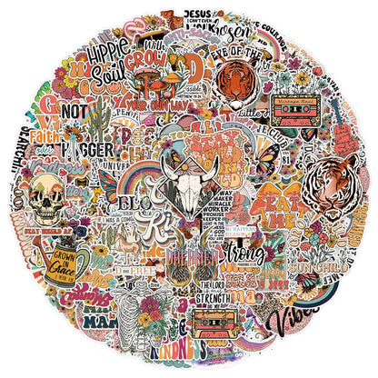 100PCS INS Retro Small Fresh Cartoon Graffiti Stickers Personalised Fashion Creative Trend DIY Fine Decorative Stickers Skateboard Helmet Guitar Fridge Popular Decals Toys