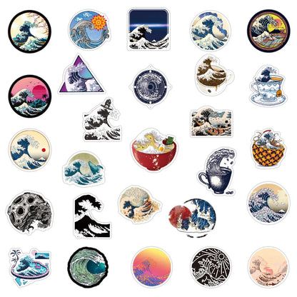 50PCS Cartoon Beach Wave Sticker Graffiti iPad  Luggage Helmet  Guitar DIY Scrapbook Wall Sticker Toy Decoration