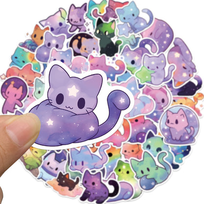 50PCS Cosmic Cat Doodle Stickers, Mystical & Cute Cartoon Kittens Among Stars and Galaxies for Dreamy Vibes