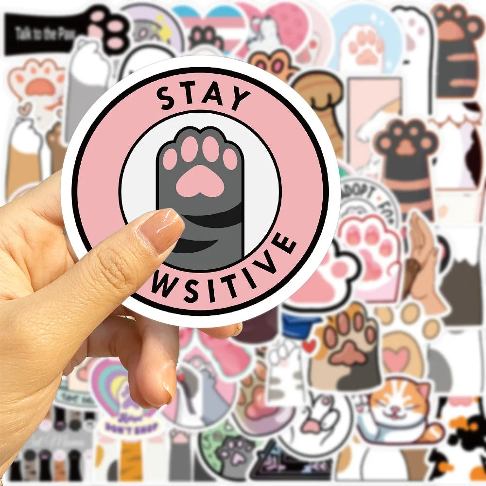 61PCS Cartoon Cute Cat Paw Graffiti Stickers Personalized Fashion Creative DIY Trend Decorative Stickers Laptop Refrigerator Skateboard Luggage Helmet Popular Exquisite Decals Toys