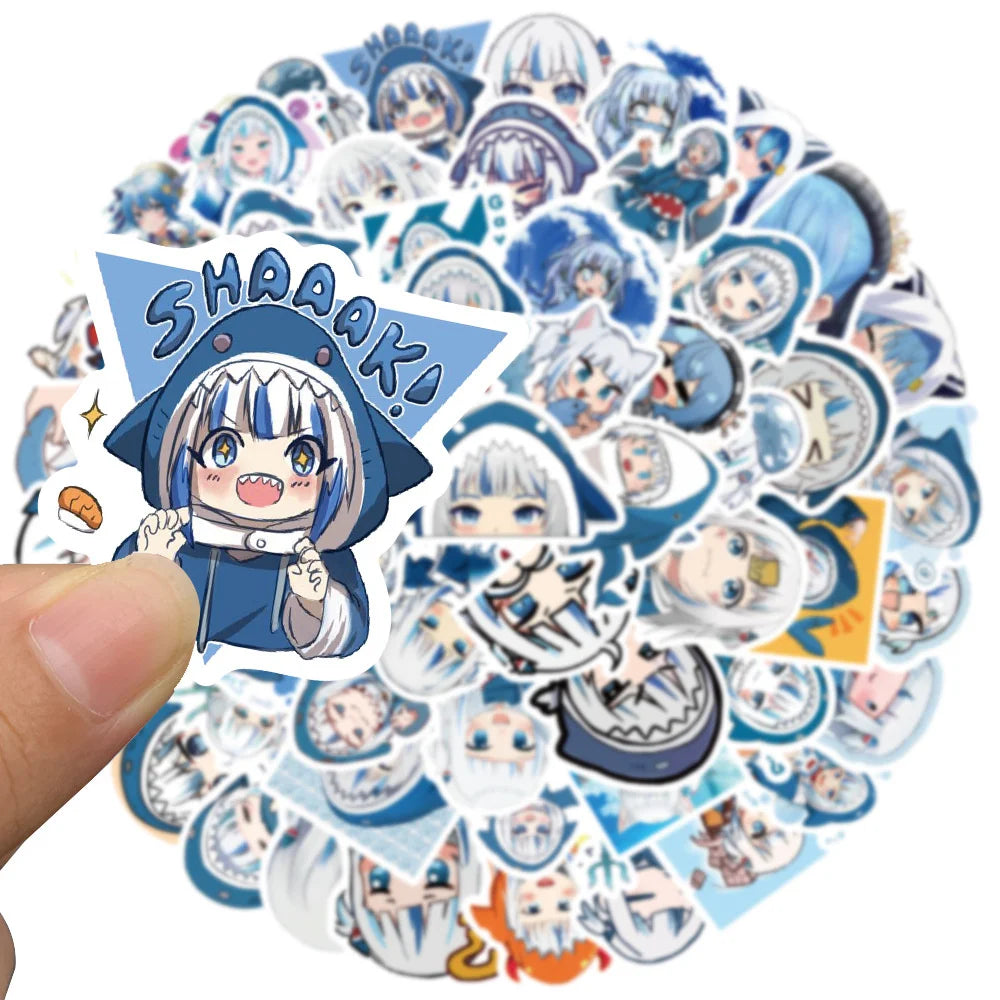 60PCS cartoon cute Red Cliff Singing, Gula Blue Shark Girl emoji, animated doodle stickers, personalized, fashionable and creative DIY exquisite decorative stickers, luggage toys, laptops, ipads, guitars, skateboards, popular stickers