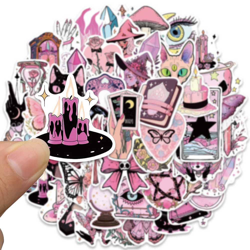 50PCS Pink Witch Stickers - Cute Magic Decals for Laptops, Water Bottles, Planners & Witchy Aesthetic Gifts