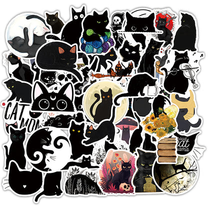 50PCS Cute Black Cat Stickers - Kawaii Animal Decals for Halloween, Laptops, Water Bottles & Witchy Aesthetic Gifts