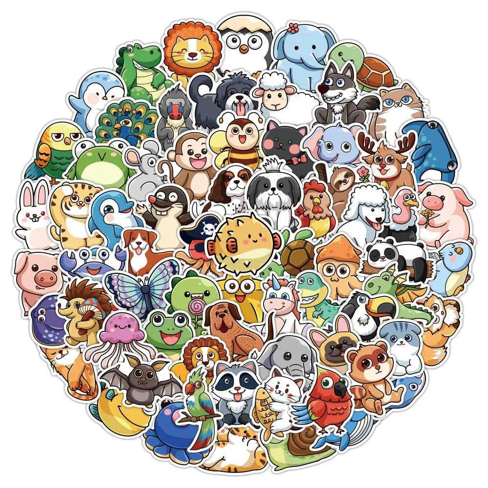 100PCS Cartoon Cute Animal Graffiti Stickers Personalized Creative Decorative Stickers Skateboards Guitar Laptop Refrigerator Luggage Fashion Popular Decals Gift Toys