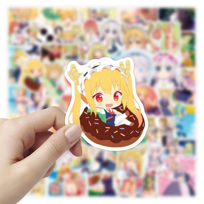 50PCS Japanese Anime Dragon Maid Character Doodle Stickers Perfect for Luggage, Laptop Cases, Phone Cases, Journals, and Beautiful DIY Planner Decorations