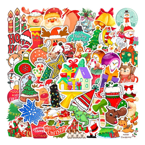 50PCS Cartoon Christmas Graffiti Stickers Luggage Mobile Phone Helmet Car Guitar DIY Wall Sticker Toy Decoration