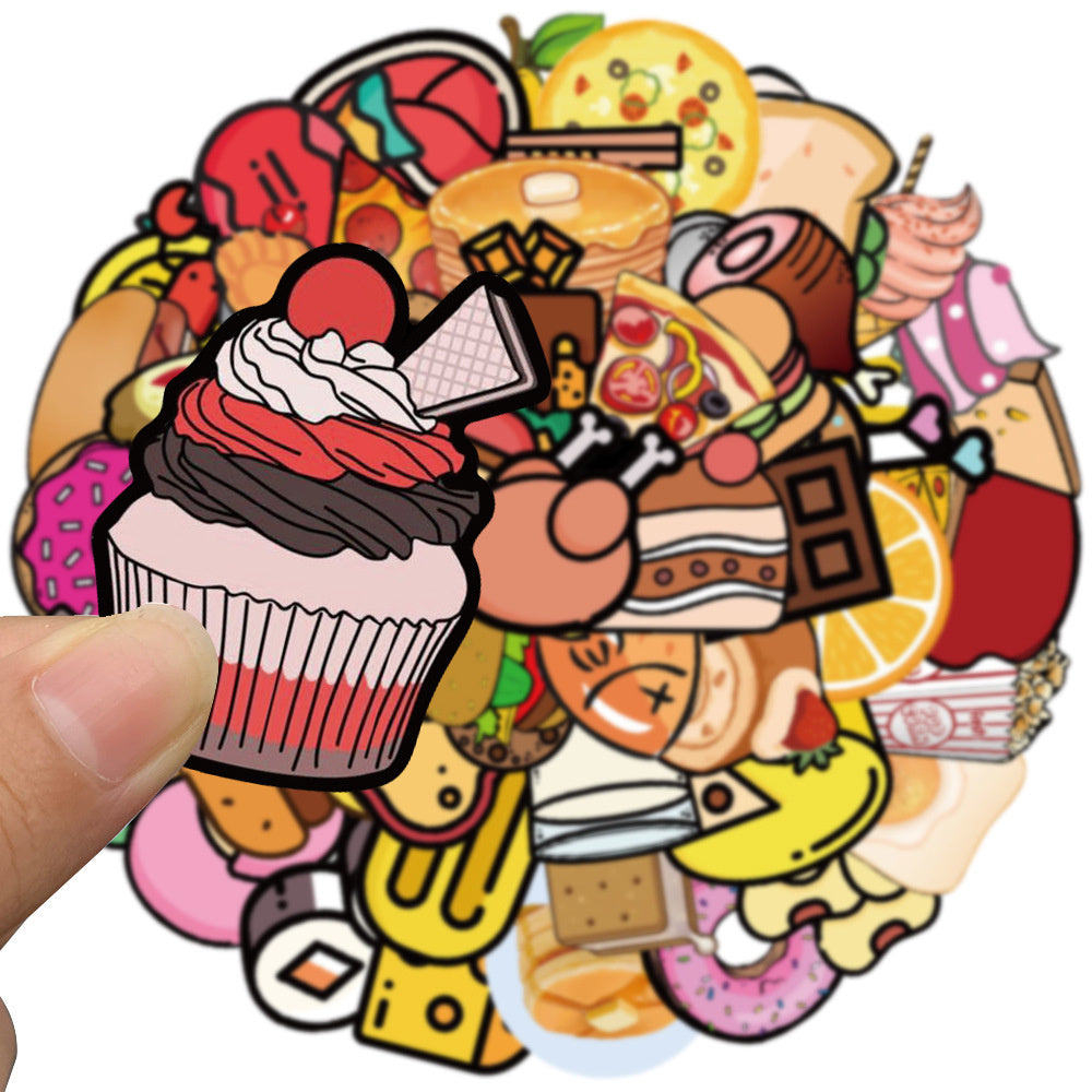 100PCS Adorable Cartoon Food Doodle Stickers Exquisite Creative DIY Journal Decorations Suitable for Suitcases, Laptops, Skateboards, Water Bottles, Helmets, and Stationery Cases