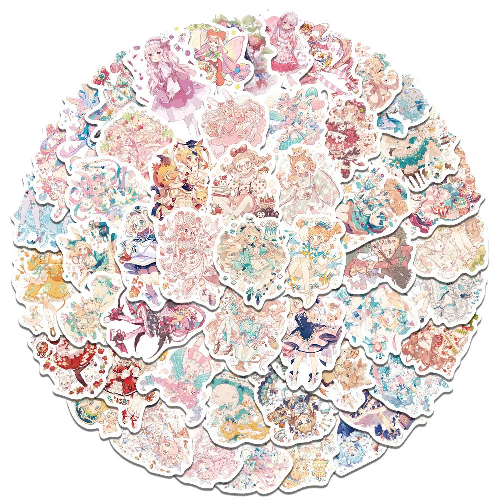 60 pieces of cartoon character graffiti stickers for middle school girls, personalized and fashionable DIY exquisite creative decorative decals, skateboards, refrigerators, water cups, helmets, and popular stickers