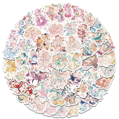 60 pieces of cartoon character graffiti stickers for middle school girls, personalized and fashionable DIY exquisite creative decorative decals, skateboards, refrigerators, water cups, helmets, and popular stickers