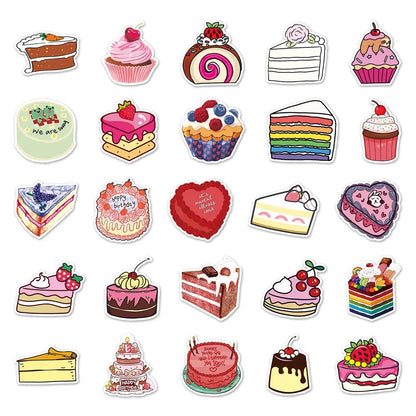 50PCS Cake Cartoon Small Fresh Graffiti Waterproof Sticker Creative Personality Cup Refrigerator Guitar Notebook