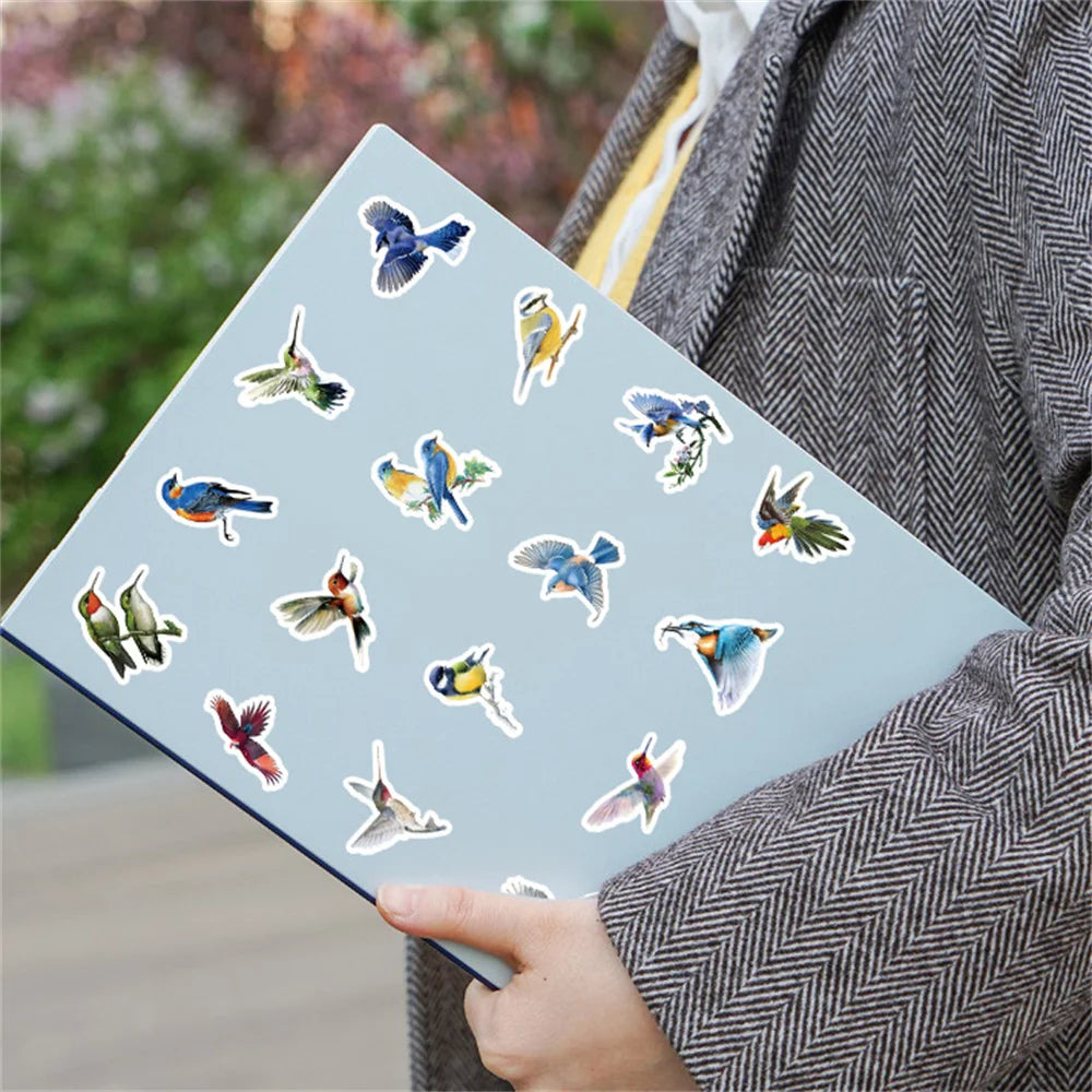 50PCS Cartoon Colorful Bird Sticker Flying Animal Graffiti iPad Mobile Phone Car DIY Wall Sticker Toy Decoration