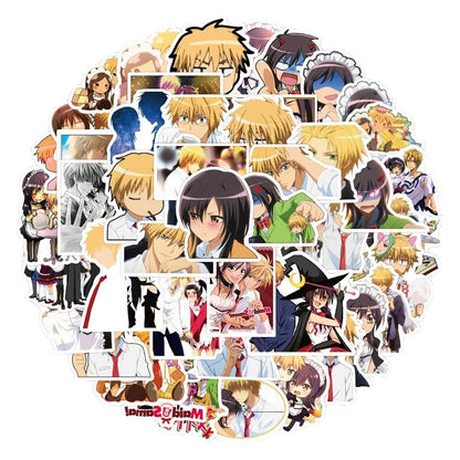 50PCS Cartoon Anime Maid-Themed Doodle Stickers Perfect for Notebooks, Skateboards, Water Bottles, Helmets, and Desktop Decor Elegant Adhesive Embellishments for Handmade Journals