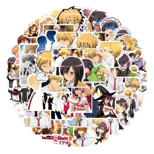 50PCS Cartoon Anime Maid-Themed Doodle Stickers Perfect for Notebooks, Skateboards, Water Bottles, Helmets, and Desktop Decor Elegant Adhesive Embellishments for Handmade Journals