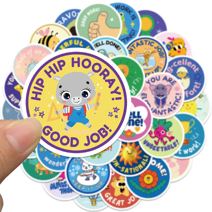 50PCS English Learning Reward Stickers, Cute Cartoon Alphabet & Animal Doodles for Kids, Teachers, and Homeschooling