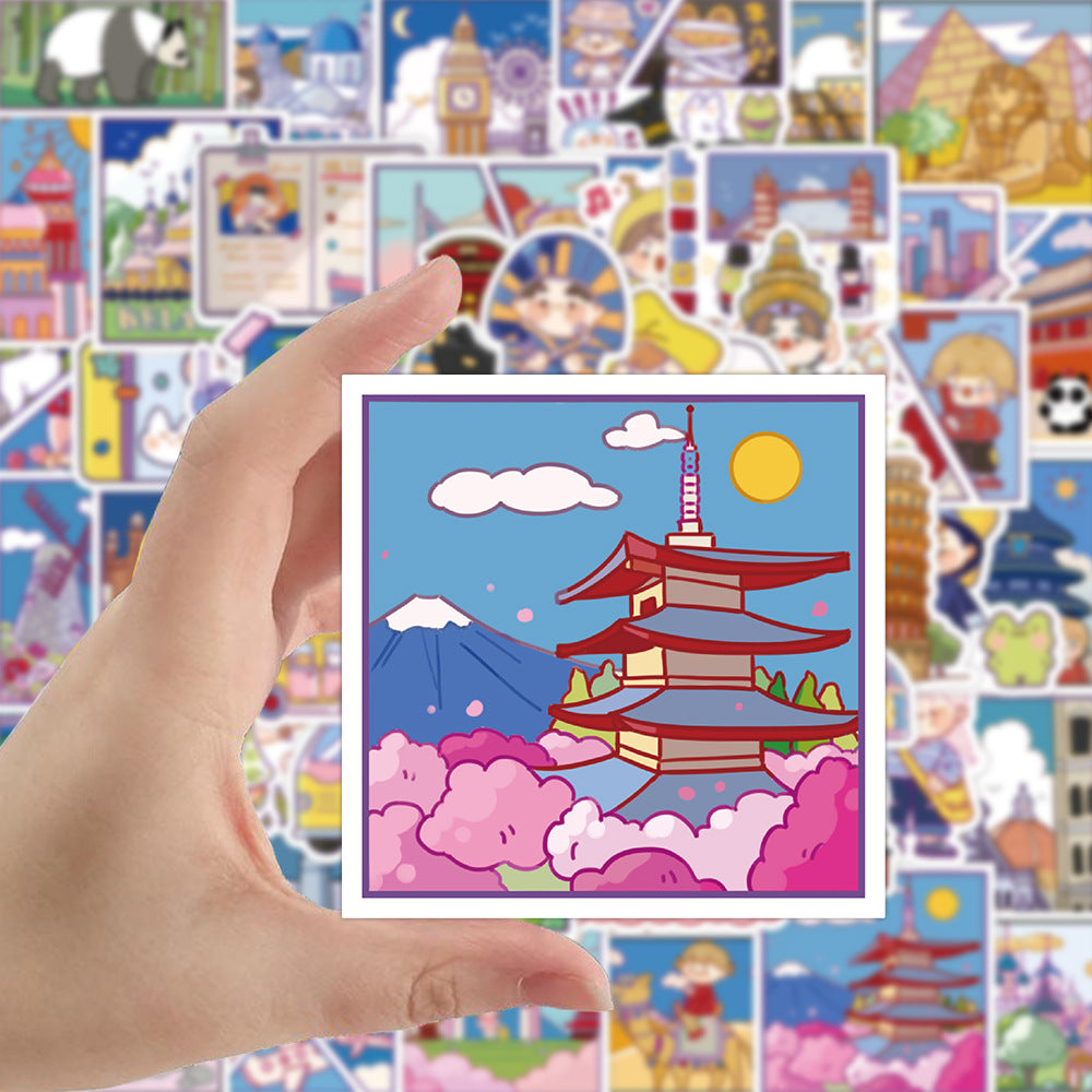 50PCS Adorable Travel Journal Cartoon Doodle Stickers Exquisite Creative DIY Decorative Sticker Decals Suitable for Refrigerators, Guitars, Helmets, Laptops, and Stationery Boxes