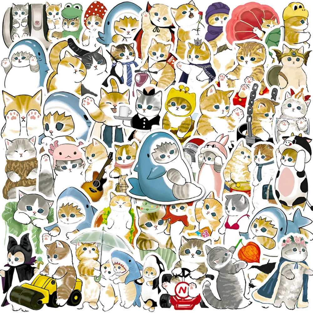 50 pieces of cute cartoon ink cat graffiti stickers, personalized DIY creative trend decoration refrigerator helmet guitar, laptop computer phone case, suitcase decoration sticker toys