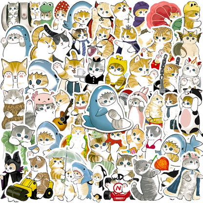 50 pieces of cute cartoon ink cat graffiti stickers, personalized DIY creative trend decoration refrigerator helmet guitar, laptop computer phone case, suitcase decoration sticker toys