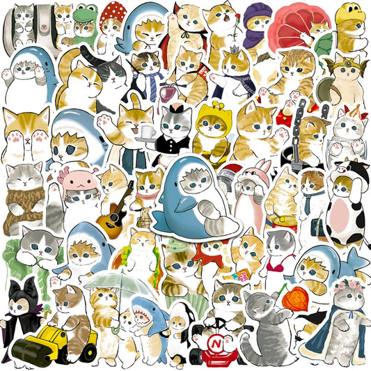 50 pieces of cute cartoon ink cat graffiti stickers, personalized DIY creative trend decoration refrigerator helmet guitar, laptop computer phone case, suitcase decoration sticker toys