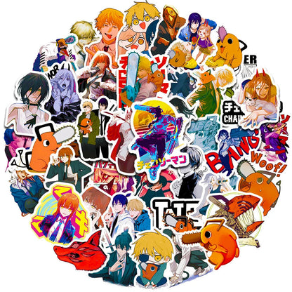 50 pieces of cartoon anime chainsaw man graffiti stickers, personalized, fashionable and creative DIY exquisite decorative stickers, refrigerator, water cup, helmet, guitar, skateboard, popular sticker toys