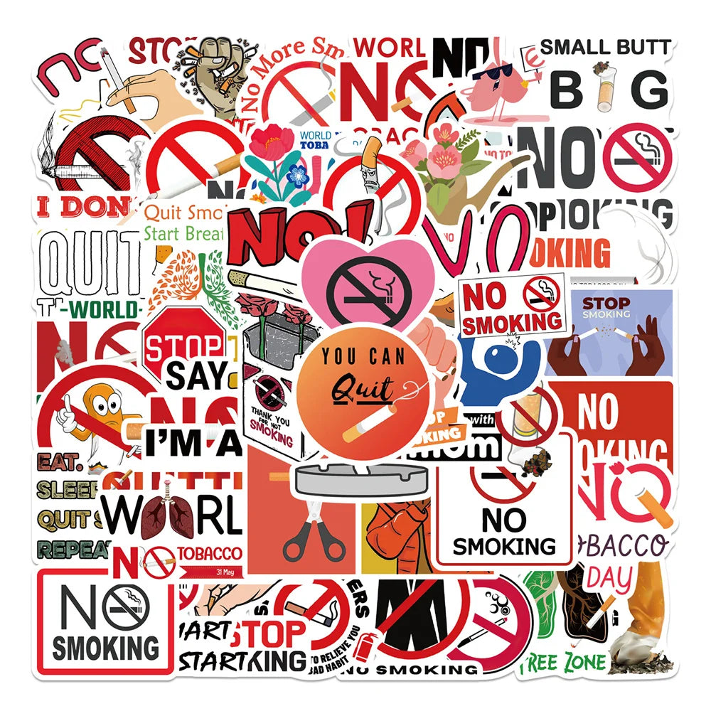 50PCS Cartoon No Smoking World No Tobacco Day Graffiti Sticker Luggage Laptop iPad Skateboard Motorcycle Sticker