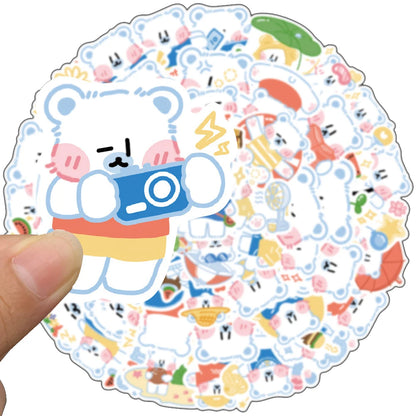 50PCS of cute cartoon white bear animal creative graffiti stickers, personalized and fashionable creative DIY exquisite decorative decals, bicycle, skateboard, car helmet, laptop, popular sticker toys