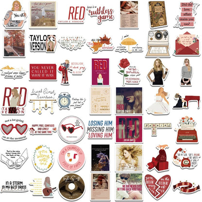 50PCS Red Fearless Taylor Cartoon Sticker for Luggage Laptop IPad Skateboard Gift Cup Journal Waterproof Sticker
