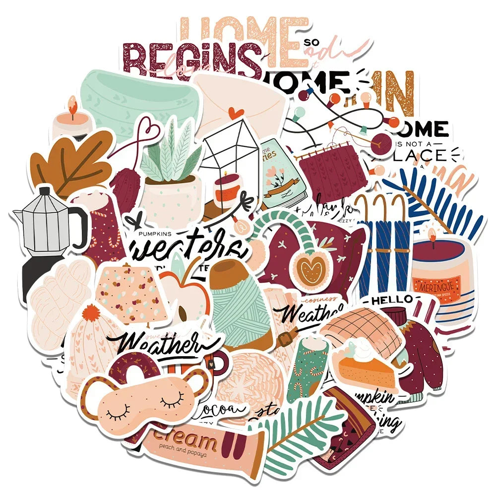 50PCS Autumn Small Fresh Trend Graffiti Waterproof Sticker Decoration Notebook Gift Suitcase iPad Guitar Helmet