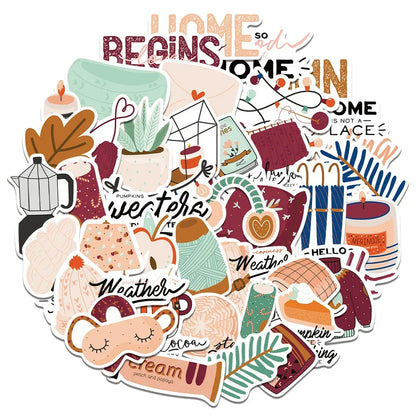 50PCS Autumn Small Fresh Trend Graffiti Waterproof Sticker Decoration Notebook Gift Suitcase iPad Guitar Helmet