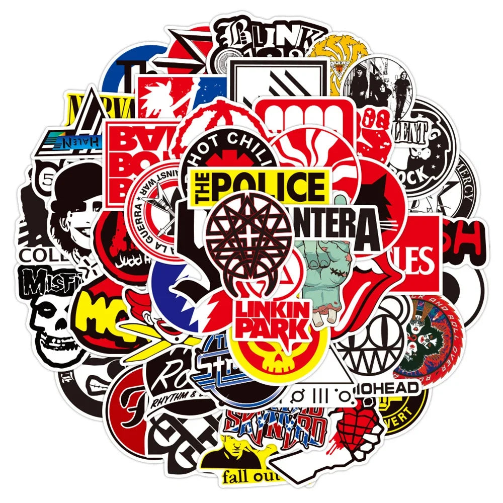 100PCS Rock Rock Band Sticker Graffiti Waterproof Skateboard Sticker Personalized Luggage Laptop Sticker