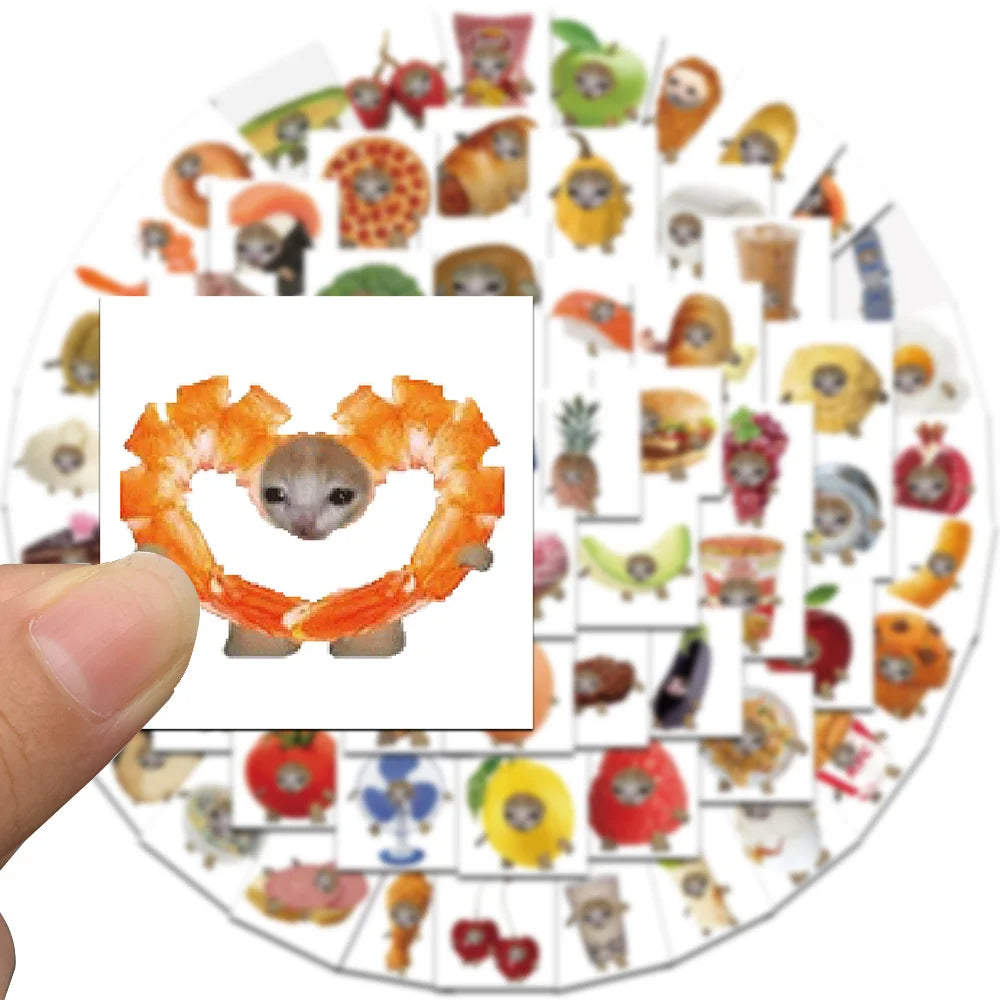 50PCS Funny Meme Cat And Food Cute Graffiti Stickers For Toy Luggage Laptop Ipad Skateboard  Phone Car Stickers Wholesale