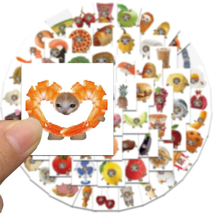 50PCS Funny Meme Cat And Food Cute Graffiti Stickers For Toy Luggage Laptop Ipad Skateboard  Phone Car Stickers Wholesale