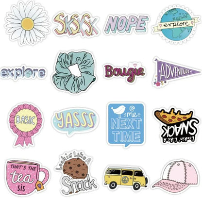 50PCS  Cartoon Small Fresh Letters Notebook Graffiti Suitcase Skateboard Decoration Waterproof Stickers Cup  Guitar