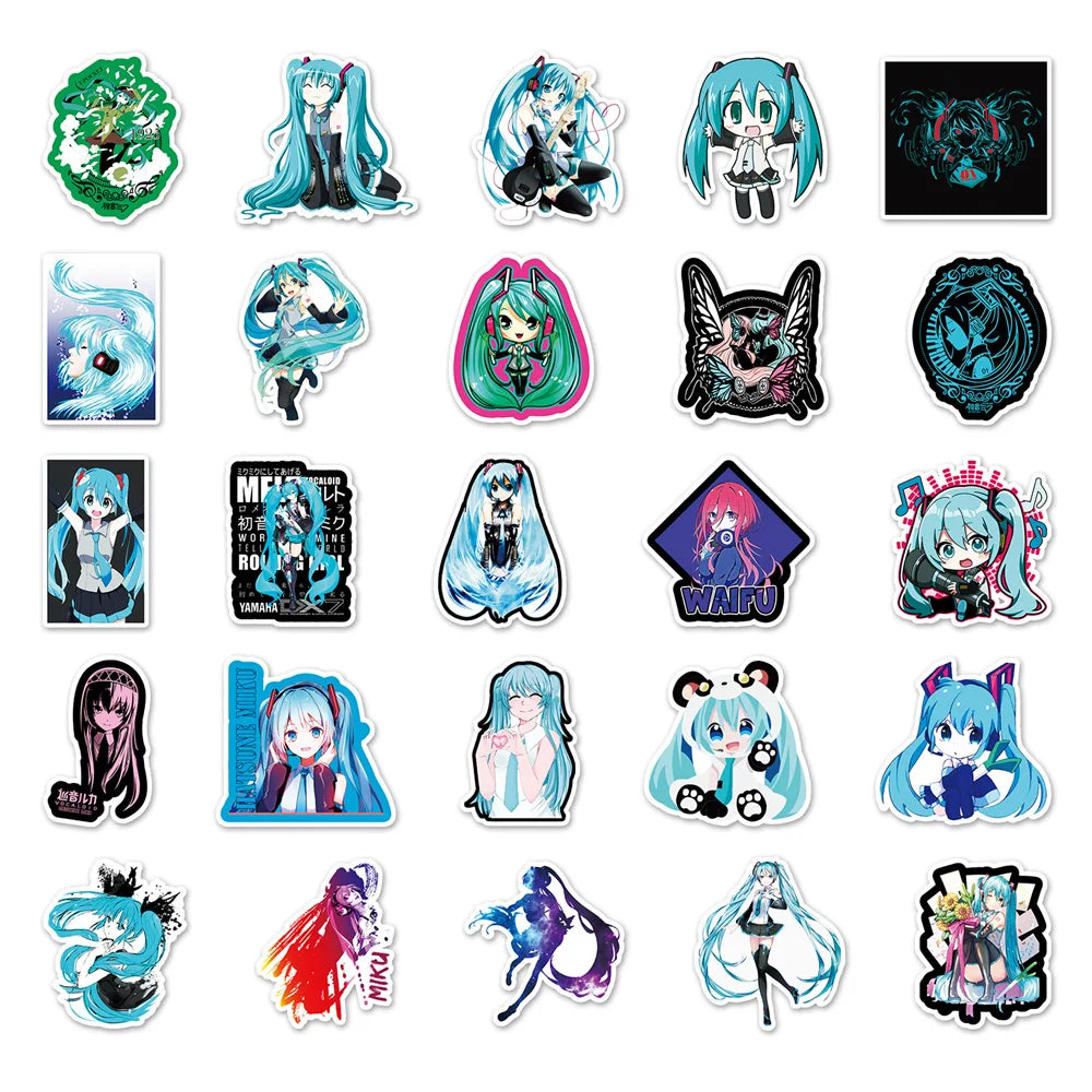 50PCS Cartoon Cute Miku Anime Graffiti Stickers for Luggage Laptop IPad Skateboard Gift Phone Case Car Stickers