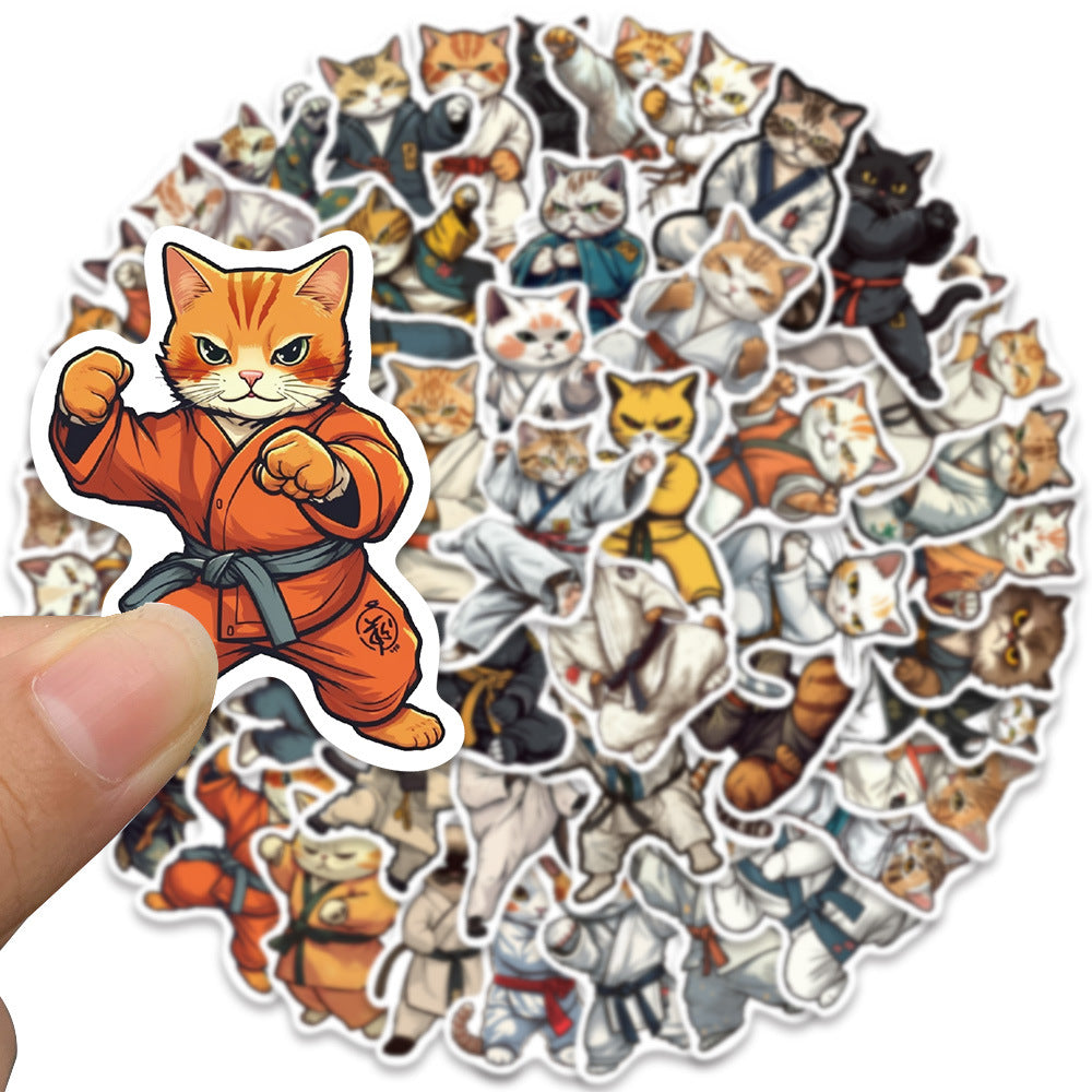 50PCS Samurai Cat Doodle Stickers, Cute Warrior Kitty Cartoon Decals for Kawaii Lovers and Japanese Culture Fans