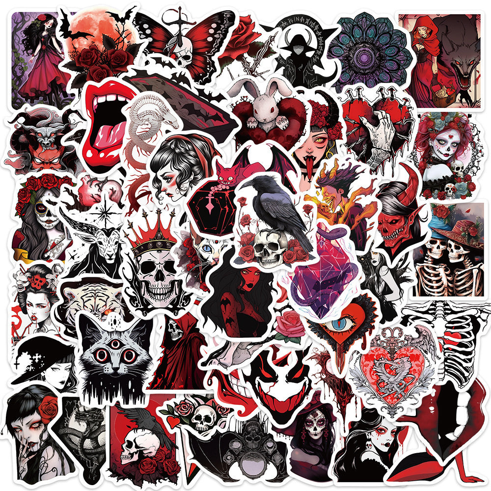50PCS New Horror Skull Girl Graffiti Stickers Exquisite, Fashionable, Creative DIY Journal Decorations Suitable for Skateboards, Water Bottles, Helmets, Stationery Boxes, and Desktops