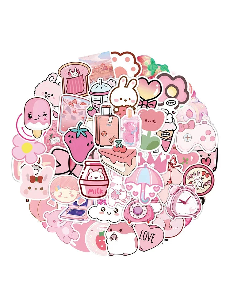 62PCS Pink Girl Heart Graffiti Stickers Personalized Fashion Creative Trend DIY Decorative Stickers Guitar Water Cup Computer Skateboard Helmet Luggage Popular Decals Toys