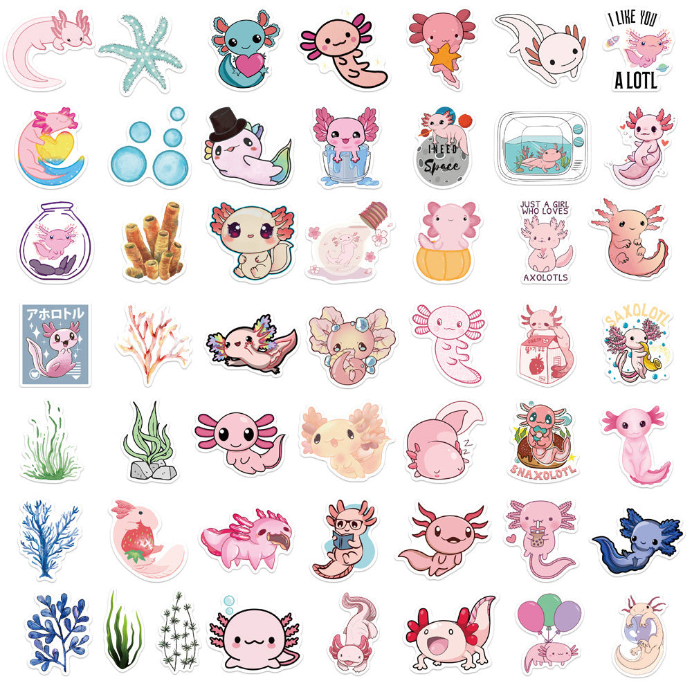 50PCS Cute Cartoon Salamander Doodle Stickers Perfect for Suitcases, Laptops, Skateboards, Water Bottles, Journals, Helmets, Pencil Cases Exquisite DIY Desktop Decor Decals