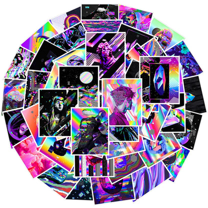 50PCS Vaporwave Psychedelic Mechanical Stickers Waterproof Luggage Phone Case Stationery Decorative Stickers