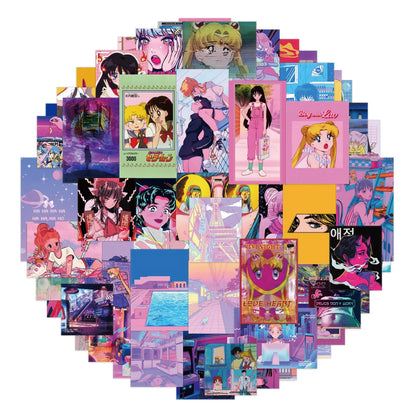 60PCS of cute cartoon steamwave girl graffiti stickers, personalized, fashionable, creative, exquisite and trendy DIY decorative decals, refrigerator, skateboard, water cup, helmet, guitar, popular sticker toys