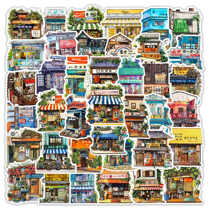 50pcs Japanese Corner Shop Cartoon Graffiti Waterproof Sticker Decoration Creative Refrigerator Skateboard Decal
