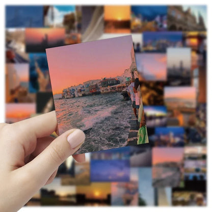 60PCS City Sunset Landscape Graffiti Stickers Personalized Fashion Creative DIY Trend Decorative Stickers Refrigerator Water Cup Guitar Helmet Skateboard Popular Decals Toys