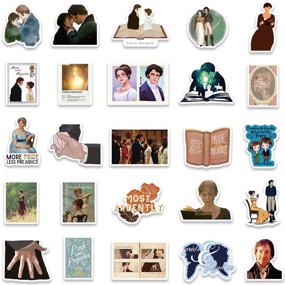 50PCS Pride and Prejudice Doodle Stickers for Film & TV Merchandise Exquisite Creative DIY Journal Decor Decals Suitable for Desks, Chairs, Skateboards, Water Bottles, Helmets, Guitars, and Stationery Cases