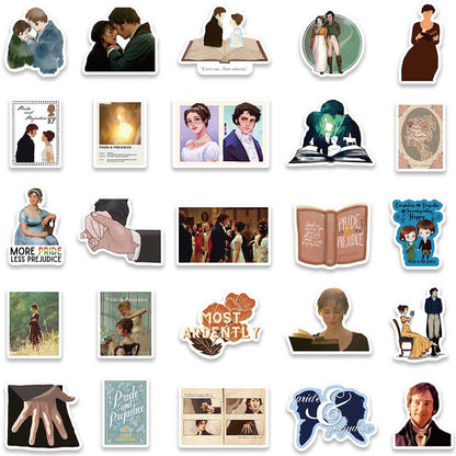 50PCS Pride and Prejudice Doodle Stickers for Film & TV Merchandise Exquisite Creative DIY Journal Decor Decals Suitable for Desks, Chairs, Skateboards, Water Bottles, Helmets, Guitars, and Stationery Cases