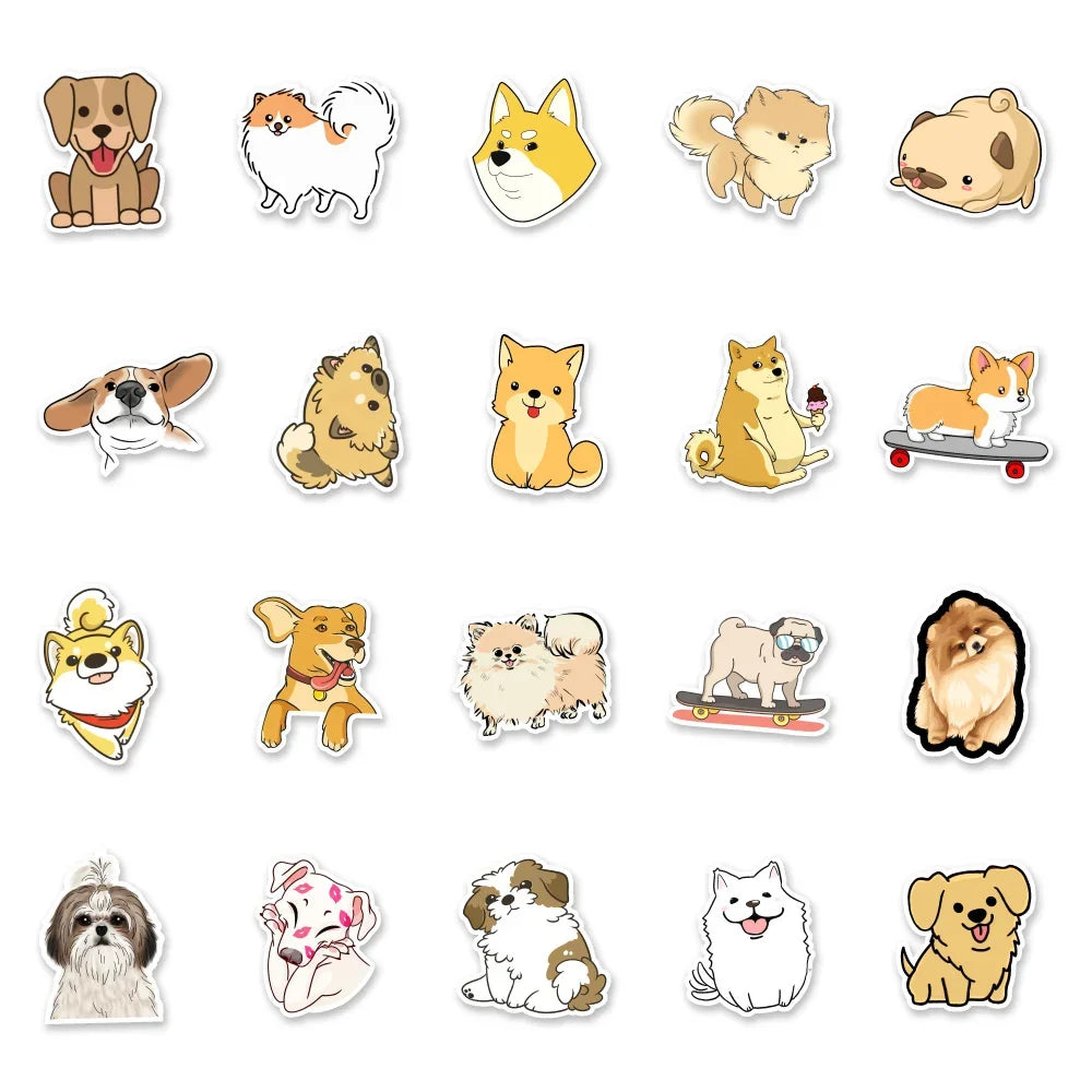 50pcs Cute Pomeranian Shiba Inu Golden Retriever Dog Mixed Cartoon Sticker For IPad Toys Skateboard Refrigerator