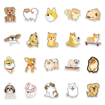 50pcs Cute Pomeranian Shiba Inu Golden Retriever Dog Mixed Cartoon Sticker For IPad Toys Skateboard Refrigerator