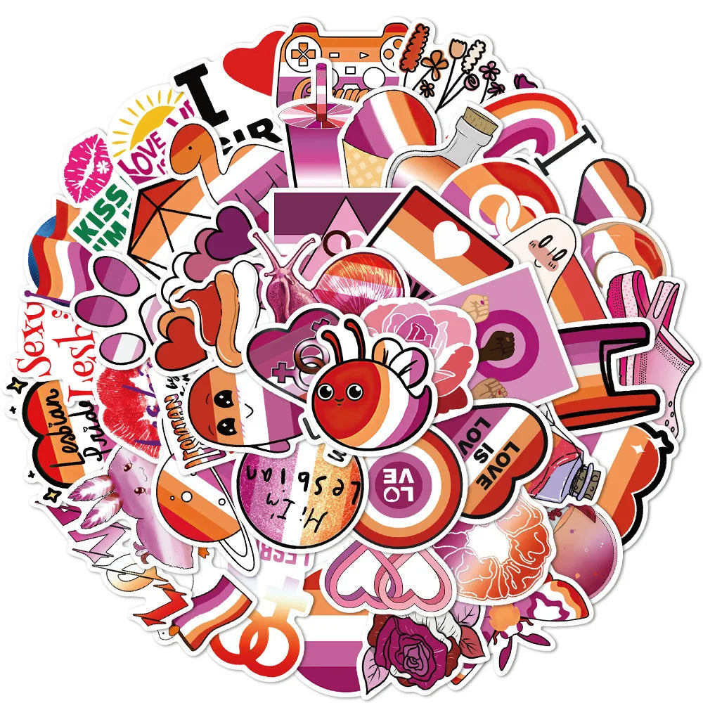 50PCS Lesbian Pride Graffiti Waterproof Sticker Personalized Laptop Refrigerator Skateboard Guitar Lily Water Cup