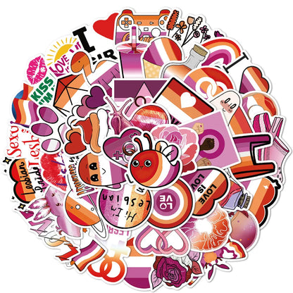 50PCS Lesbian Pride Graffiti Waterproof Sticker Personalized Laptop Refrigerator Skateboard Guitar Lily Water Cup