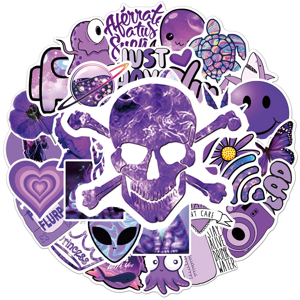 50PCS Cartoon Purple Small Fresh Graffiti Stickers Personalized Fashion Creative DIY Trend Decorative Stickers Bike Skateboard Car Helmet Laptop Popular Decals Toys