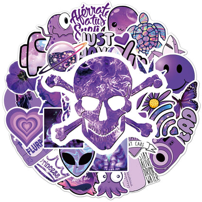 50PCS Cartoon Purple Small Fresh Graffiti Stickers Personalized Fashion Creative DIY Trend Decorative Stickers Bike Skateboard Car Helmet Laptop Popular Decals Toys